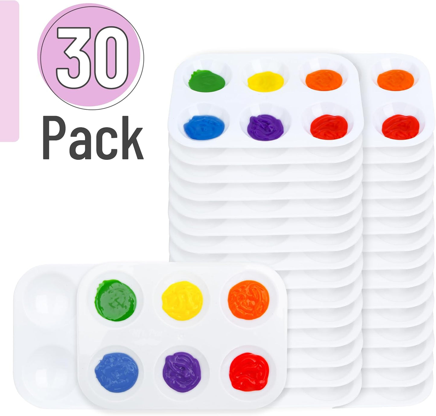 Mr. Pen- Plastic Paint Palette, 30 Pack, 6 Wells | White Rectangular Paint Tray Palette for Painting, DIY Craft