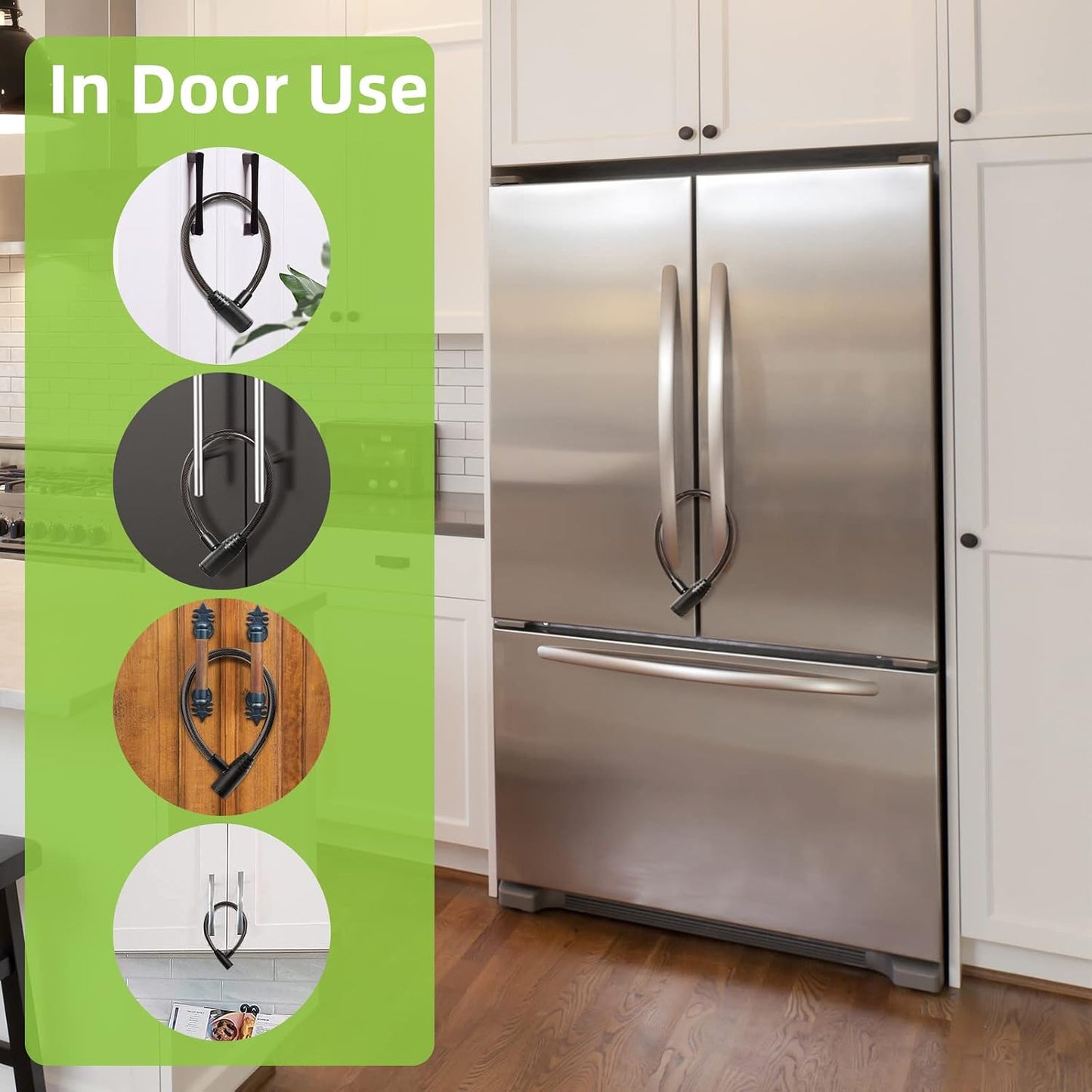 Rofio Fridge Lock, Childproof Refrigerator Lock with Keys for French Door Fridge and Cabinet | Key-operated cable lock includes 2 keys; no drilling, screws or adhesive; for French door fridges, freezers and cabinets