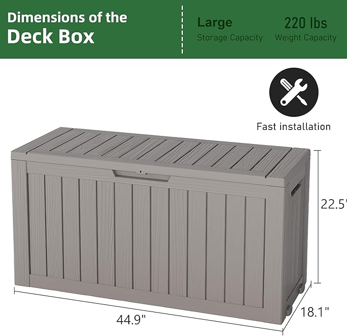 NUNU LAB Outdoor Storage Box, 80 Gallon Large Resin Sturdy Deck Box, Backyard - Image 6