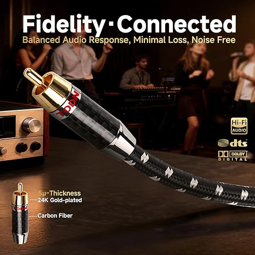 TODN Audiophile Digital Coaxial Audio Cable RCA to RCA Male Subwoofer Cable - Image 6