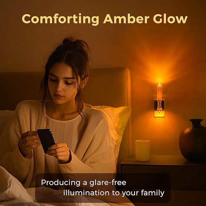 L LOHAS LED Night Light, Amber Candle Night Lights Plug into Wall, 2 Pack 0-100 - Image 2
