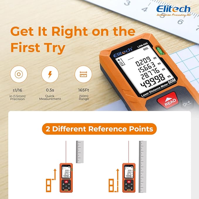 Elitech Laser Measuring Tool 165ft, Digital Laser Tape Measure - Image 6