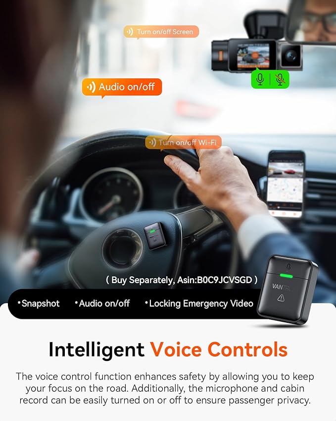 Vantrue N2X 2.7K Dash Cam Front and Inside, 5G WiFi Dual Dash Camera - Image 8