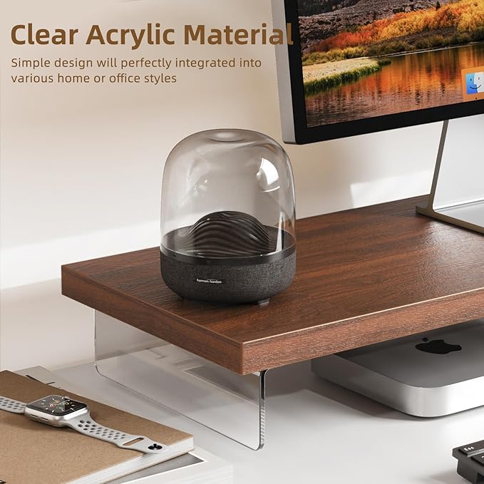 SSWOOD Dual Monitor Stand Riser, Wooden Desktop Organizer Shelf - Image 2