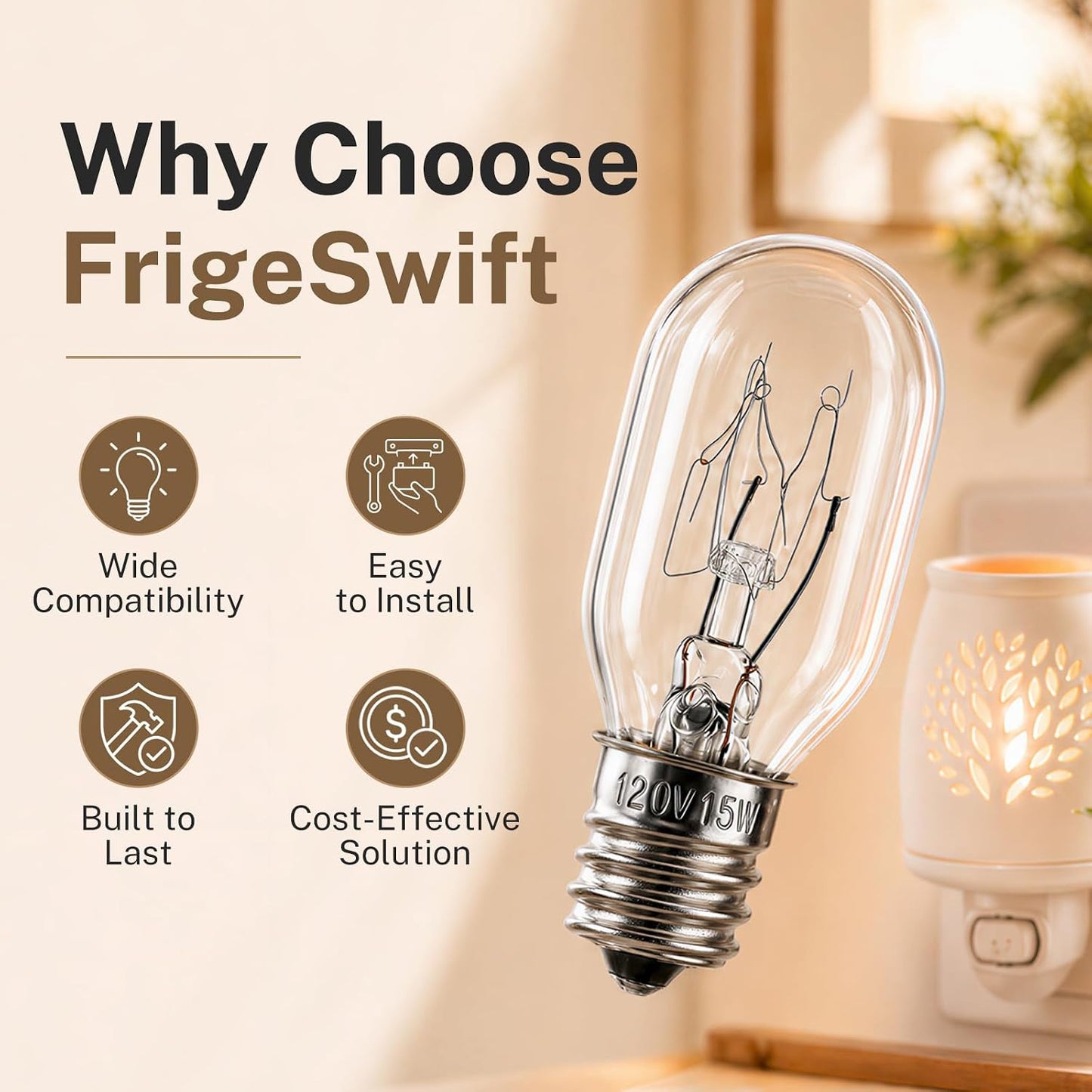 15W E12 Salt Lamp Bulb 120V 2700K Clear Glass Pack of 8 | T20 candelabra base bulbs fit salt lamps, wax warmers, night lights and bathroom lighting fixtures