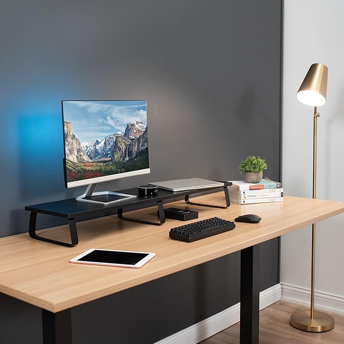 VIVO 39 inch Extra Long Monitor Stand, Wood & Steel Desktop Riser, Dual Screen - Image 9
