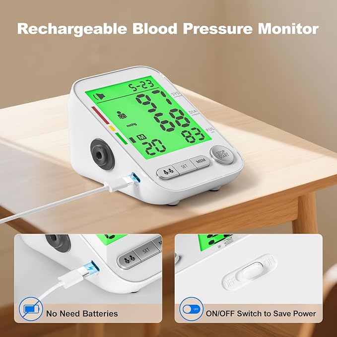 Blood Pressure Monitor for Home Use, Rechargeable Automatic Digital BP Machine - Image 2