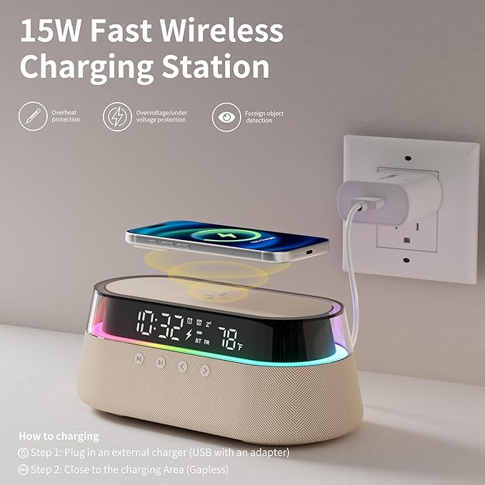 KUANGXIANG 6-in-1 Bluetooth Speaker Alarm Clock - Image 3