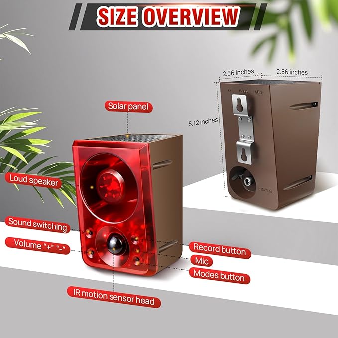 Solar Outdoor Motion Sensor Alarm, Dog Barking&Gunshot Sound, 130db Loud Noise - Image 4