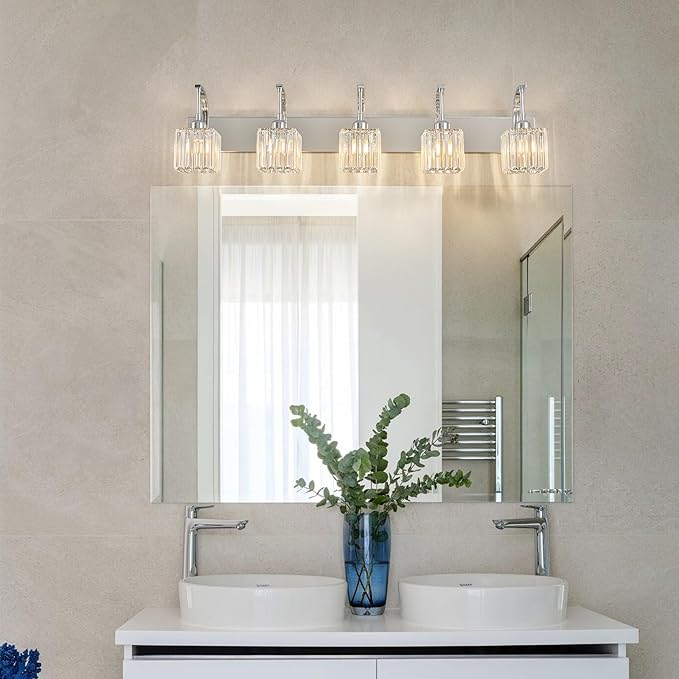 FDPBY Crystal Vanity Lights 5-Light Chrome Bathroom Vanity Lights Modern - Image 7