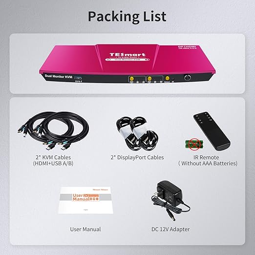 TESmart USB 3.0 DisplayPort + HDMI KVM Switch 2 Monitors 2 Computers 4K@60Hz - Image 9