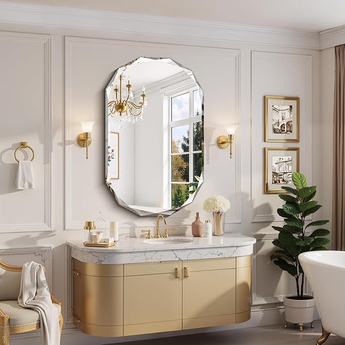 GLASHOM Frameless Bathroom Mirror, 30x48 inch Beveled Bathroom Mirror Wall - Image 9