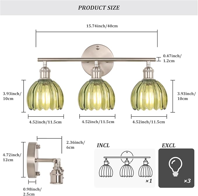 Shenmoyl Bathroom Light Fixtures, 3-Light Vanity Wall Light Over Mirror - Image 5