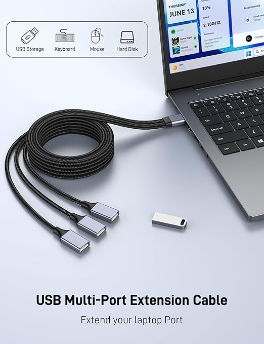 KAYQINHO USB Y Splitter, 3.3FT USB A Male to 3 Female Extension Cable, USB - Image 2