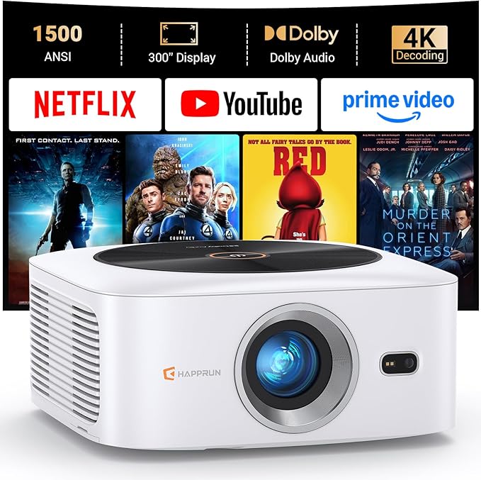 Smart 4K Decoding Projector Compatible by HAPPRUN
