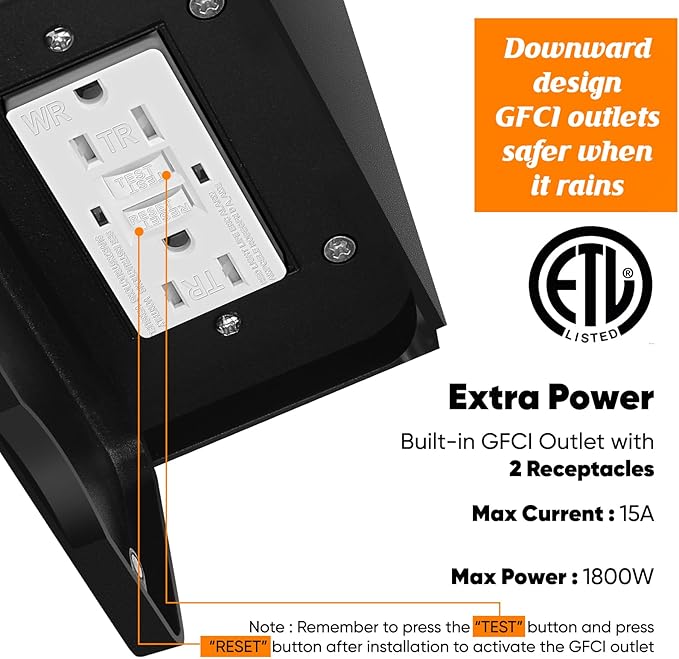 2-Pack Porch Lights with GFCI Outlet, Motion Sensor Dusk to Dawn Waterproof - Image 6