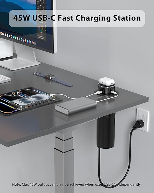 Motorized Pop Up Outlet, 2 PD 45W USB C Charging Station, 3.15 in Hole Desktop - Image 3