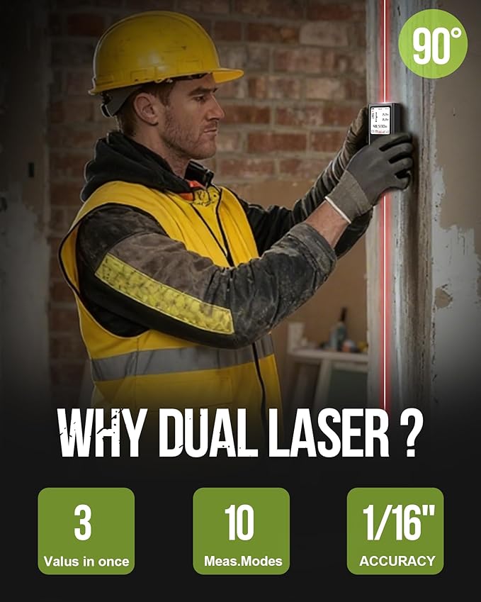 Dual Bilateral Laser Distance Measuring Tool Sturdy Aluminum Casing Laser Tape - Image 2