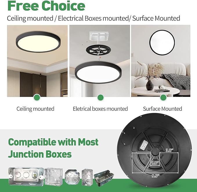4PK 15.8 Inch Black LED Flush Mount Ceiling Light, 3000K/4000K/6000K CCT - Image 4