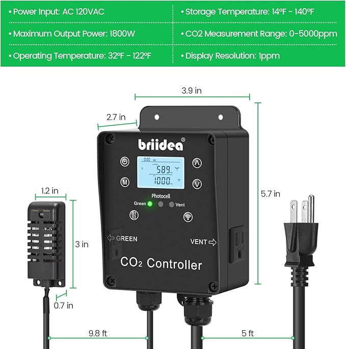 briidea Wi-Fi CO2 Controller for Grow Tent, Two-Plug System for CO2 Regulatos - Image 6