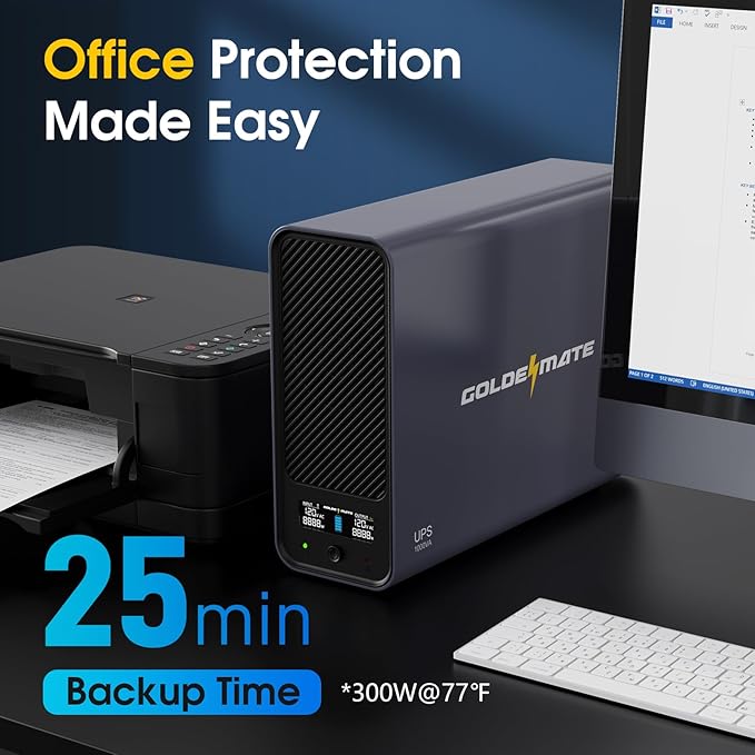 GOLDENMATE 1000VA/600W Lithium UPS Battery Backup and Surge Protector, Sinewave - Image 7