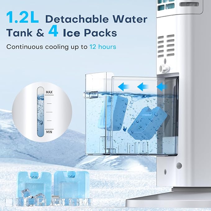 MYICY Evaporative Air Cooler, 25ft Remote, Smart Timer & Water Tank, Portable - Image 8