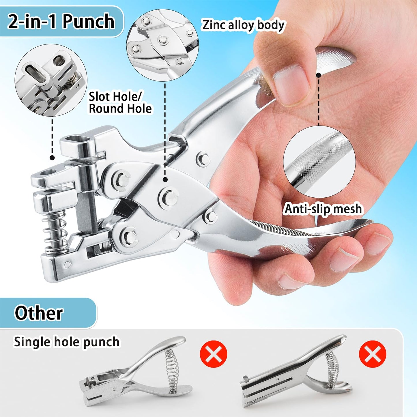 2 in 1 Badge Slot Hole Punch for ID Card: WINLION Handheld Card Puncher Suitable for PVC Material, Business Cards,Paper,Luggage Tags and Cardstock(3/16" Round Hole &1/8"×1/2" Slot Hole in one)