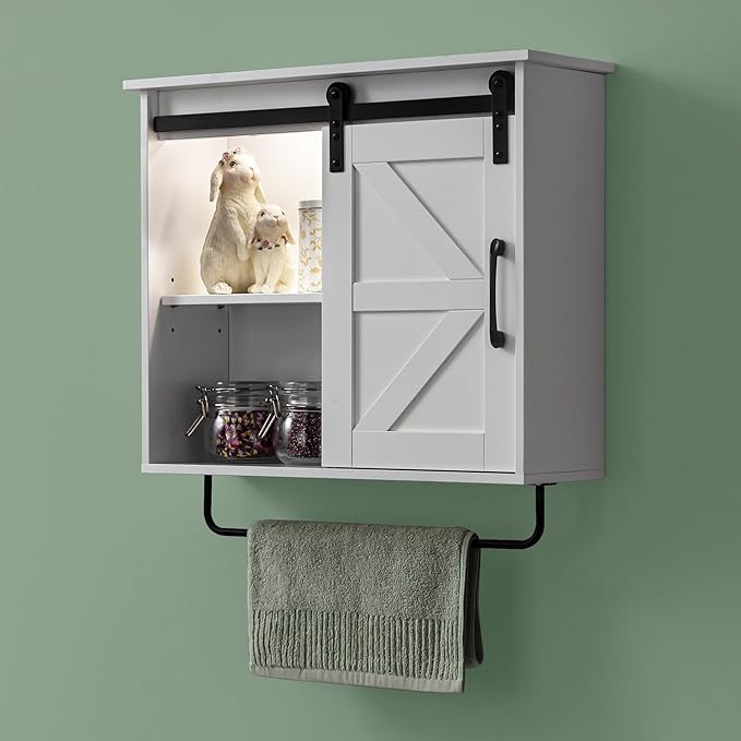 Bathroom Wall Cabinet Over Toilet Sliding Door 23x19 Inch Farmhouse Medicine by OONNEE