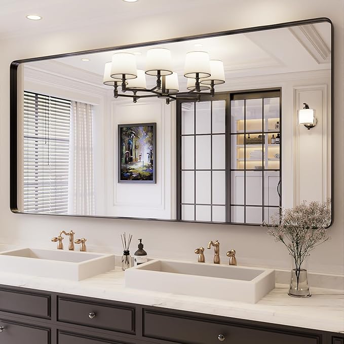 ISKM Black Framed Mirror for Wall 77"x 36", Large Bathroom Mirror Anti-Rust by ISKM-IStillKeepMovin
