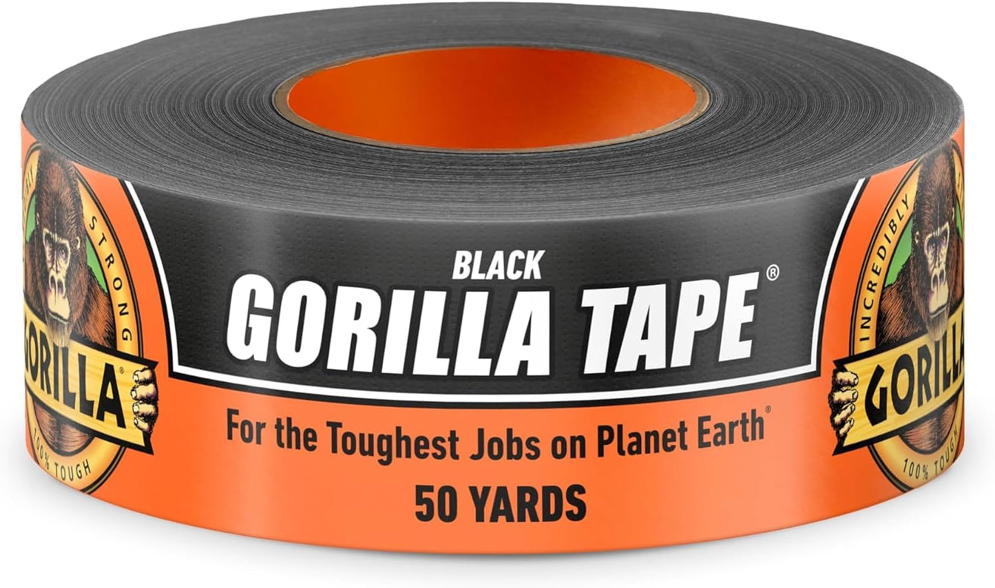 Gorilla Duct Tape,Black Tape,1.88" x 50 yd - Heavy Duty and Weather Resistant for Indoor or Outdoor,(Pack of 6)