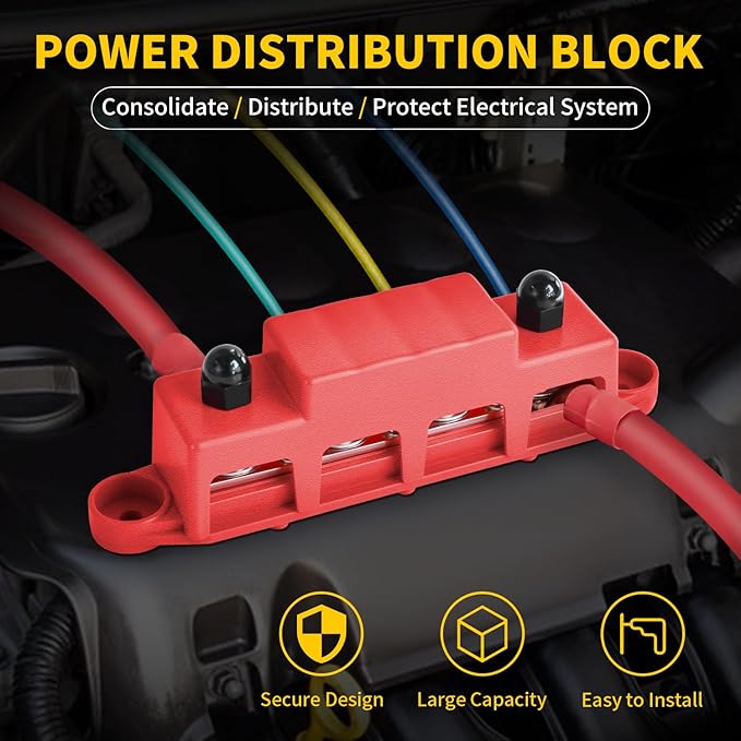 Bolipoeq Bus Bar 250A 12V Power Distribution Block 4 x 5/16" Studs - Image 2