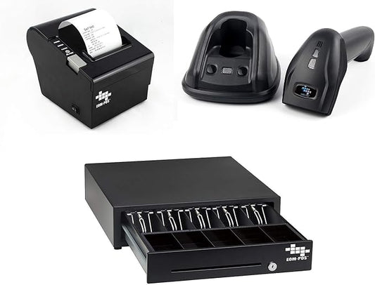 EOM-POS Heavy Duty Cash Register Drawer + Thermal Receipt Printer + Barcode by EOM-POS