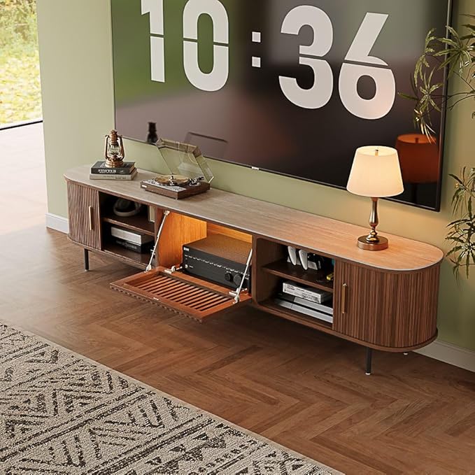 POVISON Fully-Assembled Mid Century Modern Black TV Stand - Image 2