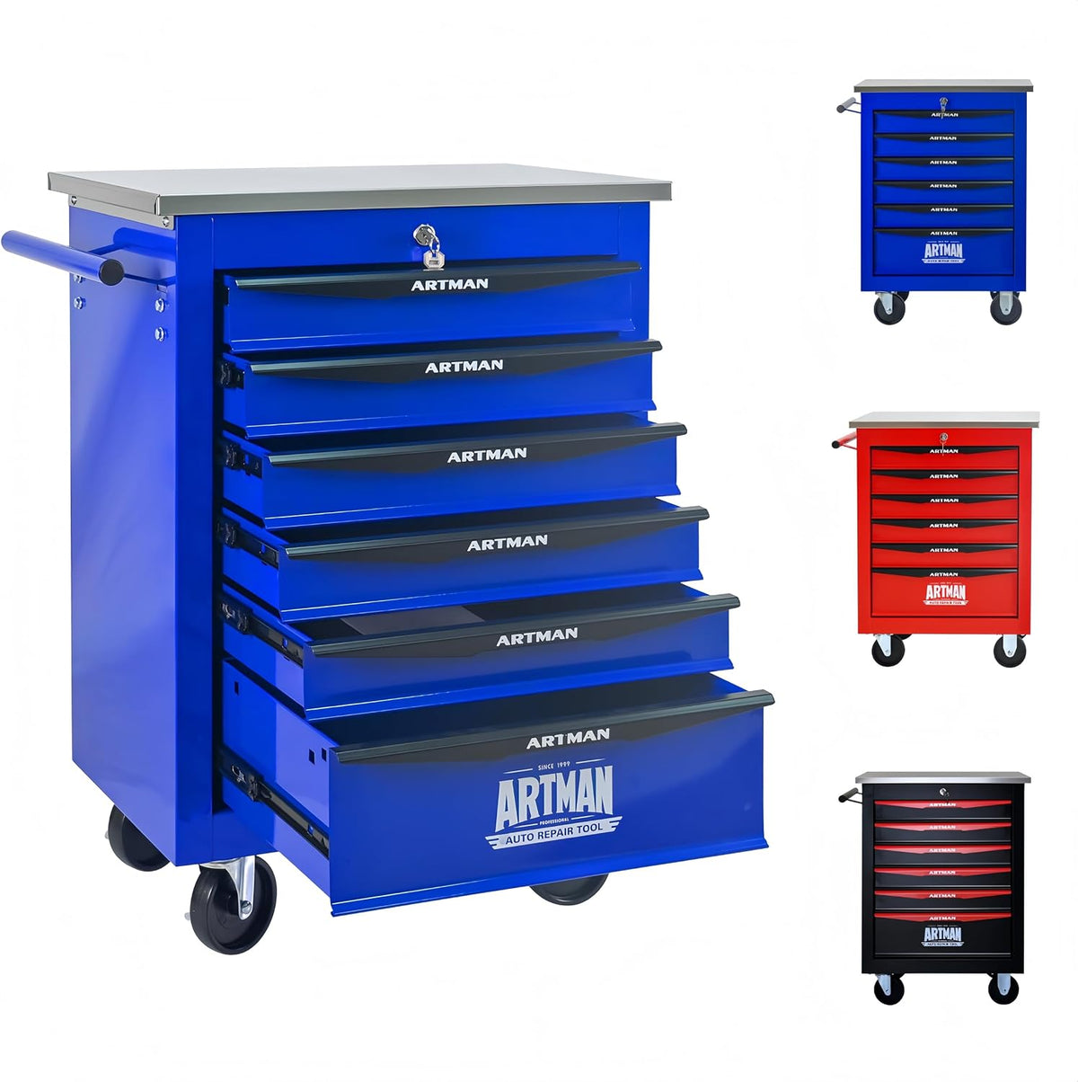 6-drawer rolling tool chest, blue & black modular, main product view