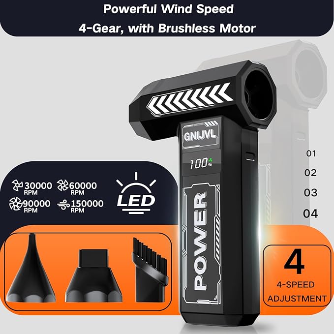 Electric Air Duster, 150000RPM Brushless Motor 4-Gear Adjustable Compressed Air - Image 4