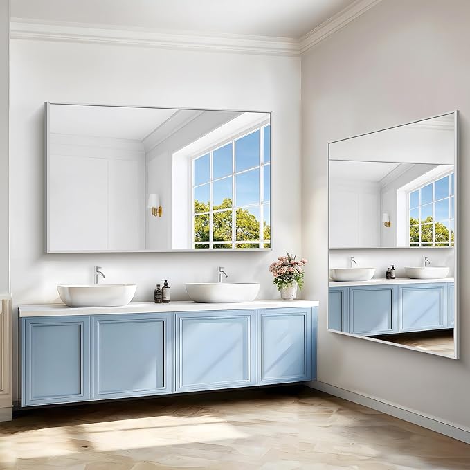 40x60inch Silver Bathroom Mirror, Large Rectangular Wall Mirrors - Image 8