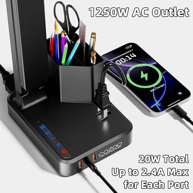 LED Desk Lamp with 3 USB Charging Ports 1 AC Outlet Small Table Lamp - Image 2