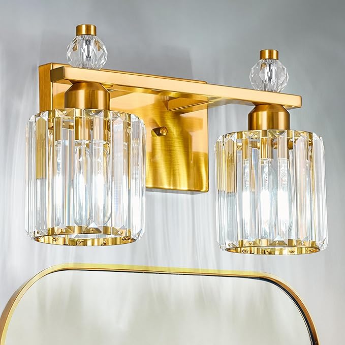 FDPBY Bathroom Vanity Lights 2-Light Gold Modern Crystal Vanity Light Fixtures by FDPBY