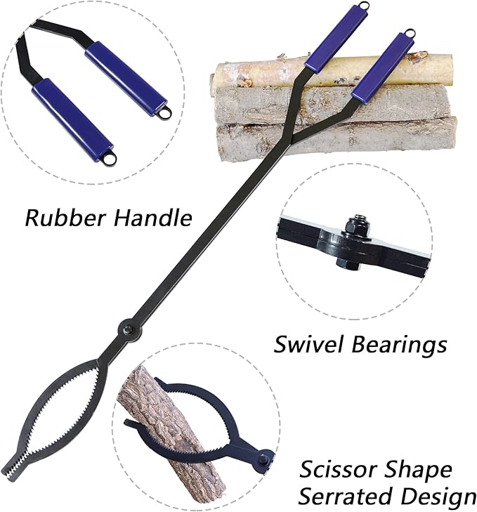 CKLT 40in Heavy Duty Fire Tongs Firewood Grabber Tool - Image 4