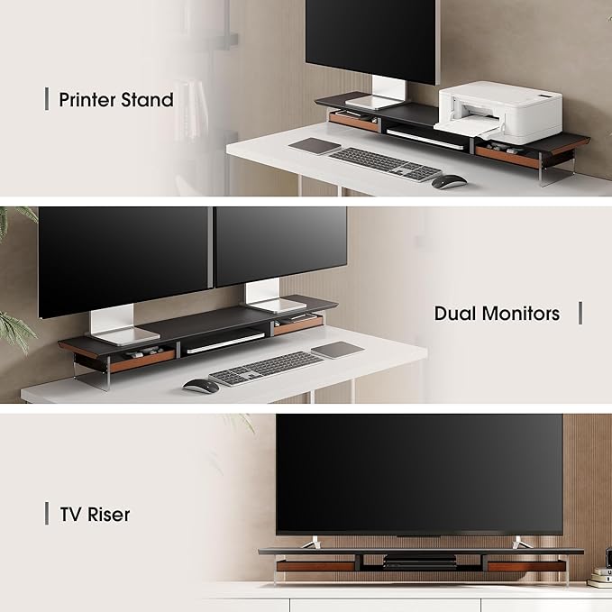 Fenge Dual Monitor Stand with Drawer, 42.5 Inch Large Monitor Riser with - Image 7