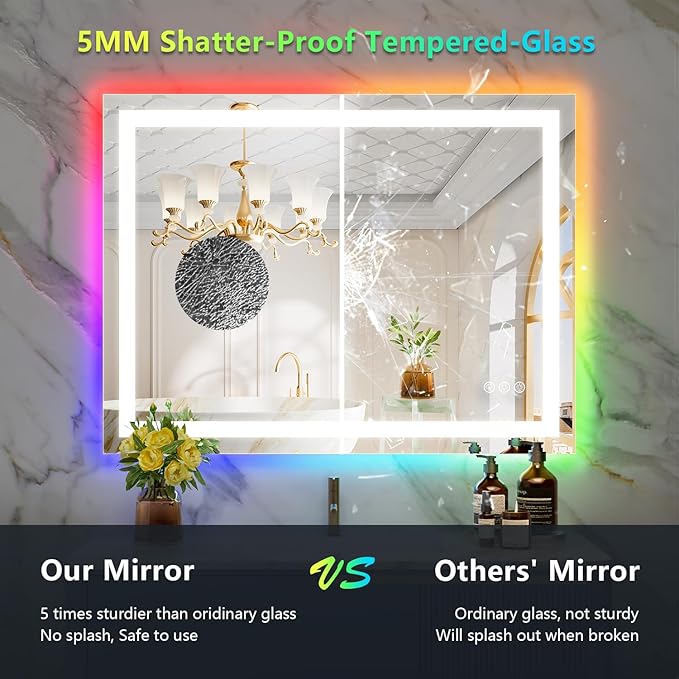 YEELAIT 40x30 Inch RGB LED Bathroom Mirror Front Light and RGB Backlit Lighted - Image 6