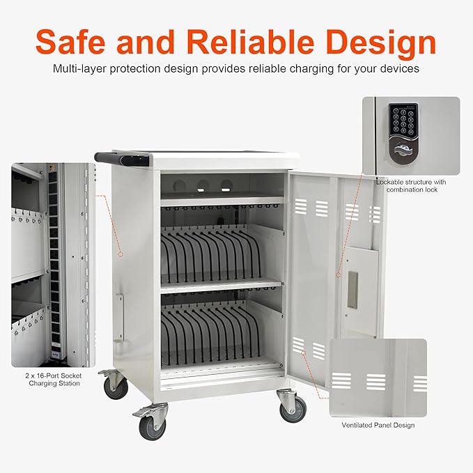 Aokleo Laptop Charging Cart, 32 Devices Tablet Storage Carts - Image 5
