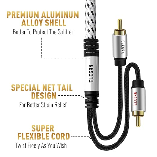Elecan Premium RCA Cable 15 Ft 2 RCA Male to 2 RCA Male Stereo Audio Cable - Image 3