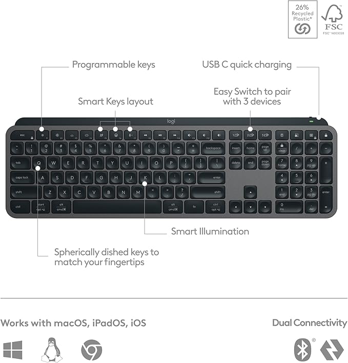 Logitech MX Keys S Wireless Keyboard, Low Profile, Fluid Precise Quiet Typing - Image 6