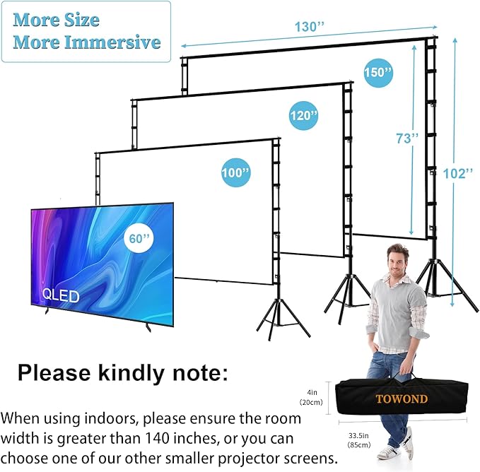TOWOND Projector Screen and Stand, 150 inch Indoor Outdoor Projection Screen - Image 3