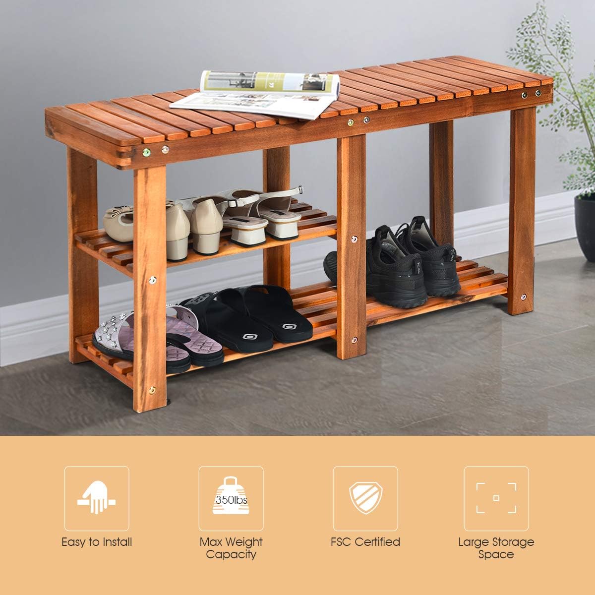 giantex 2-tier shoe bench entryway shoe rack with on a desk or shelf