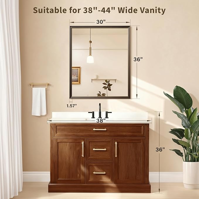 Retro Copper Effect Framed Wall Mirror, 30x36 Rectangle Mirror, - Image 2
