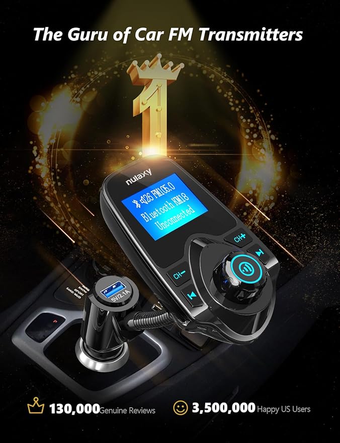 Nulaxy Car Bluetooth FM Transmitter, 1.44" Display Flexible Gooseneck, - Image 2