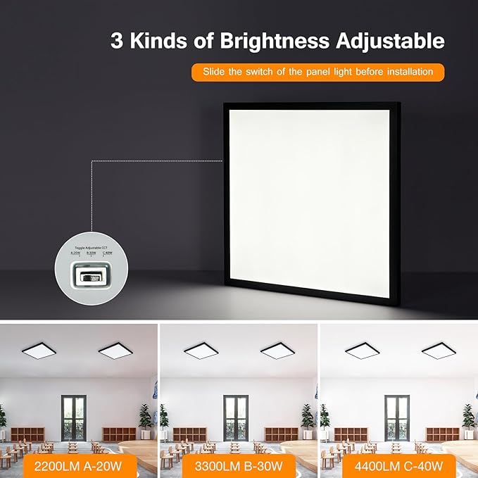 Mcacggo Black 2x2 Surface Mount LED Panel Lights, 40W-30W-20W & - Image 3