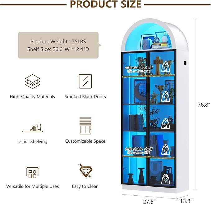 Dystler Display Cabinet with Doors and Adjustable Shelves, 6 Tier Bookcase - Image 2